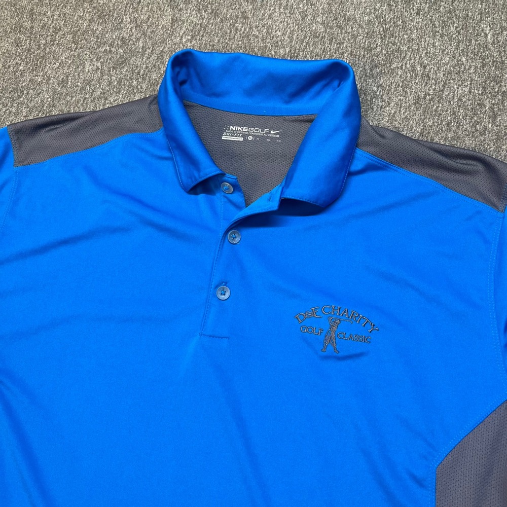 Nike Golf Mens XL Dri-FIT Polo Shirt Blue Gray Colorblock Charity Golf Classic
